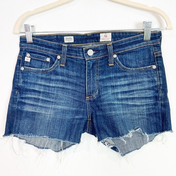 AG ADRIANO GOLDSCHMIED MALIBU RAW HEM CUT OFF DENIM JEAN SHORTS WOMENS SZ 27 - Picture 1 of 4